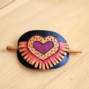 Vintage Leather and Wood Handmade Hair Accessory